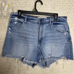 Abercrombie & Fitch Curve Love High Rise Frayed Cut Off Jean Shorts Size 32/14